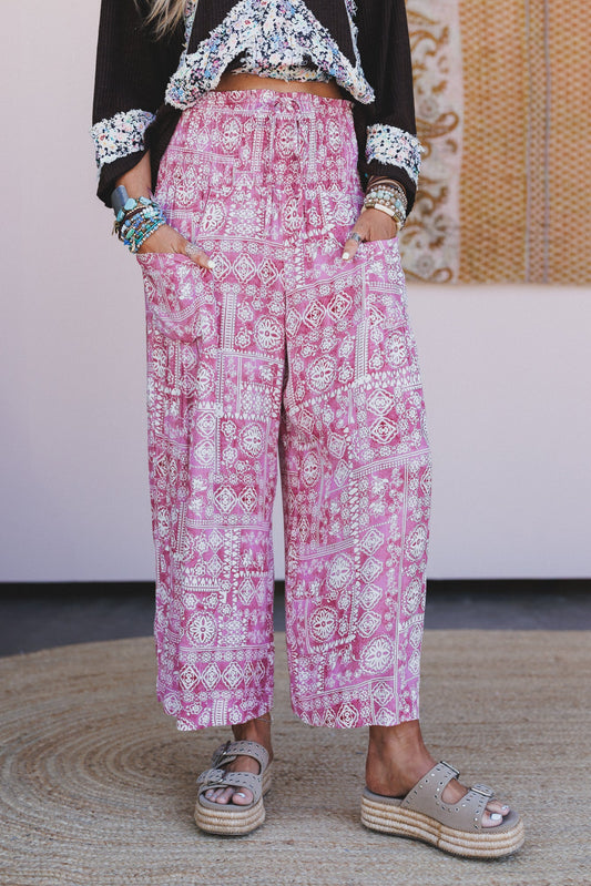 Solana Printed Wide Leg Pants - Pink