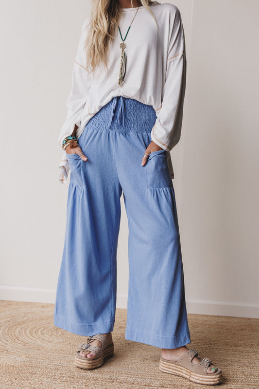 Solana Solid Wide Leg Pants - Blue