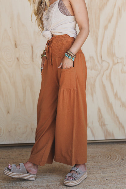 Solana Solid Wide Leg Pants - Camel