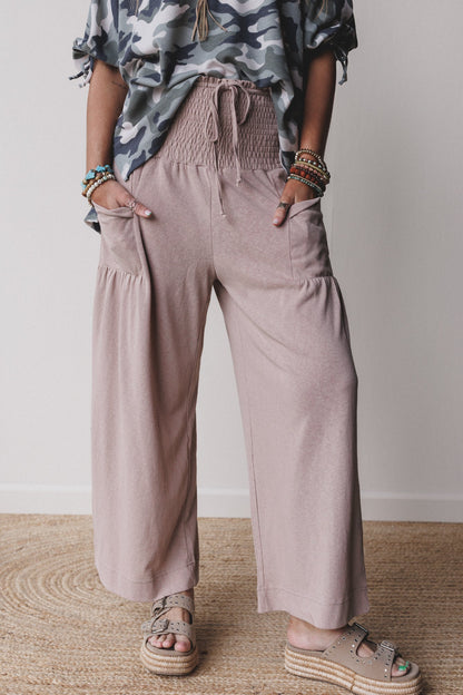 Solana Solid Wide Leg Pants - Natural