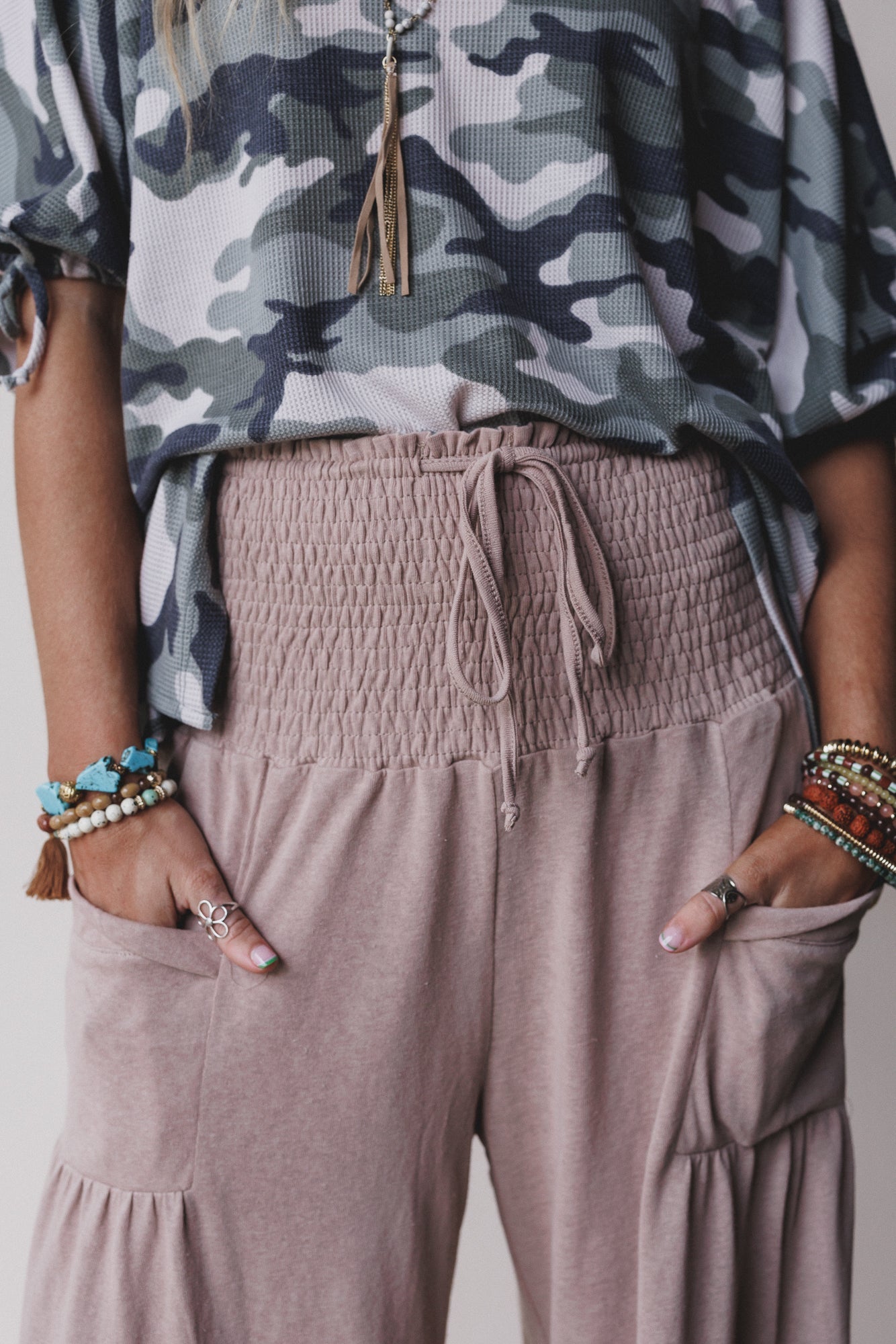 Solana Solid Wide Leg Pants - Natural