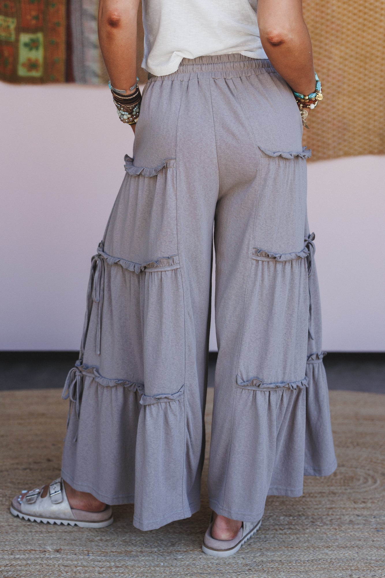 A New You Ruffle Wide Leg Pants - Charcoal