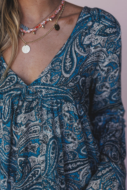 The Nest Brea Paisley Print Top - Blue Paisley Print