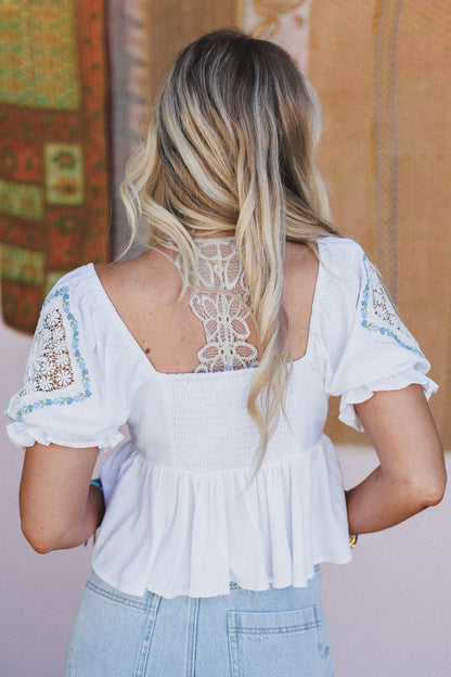 Simple Bliss Embroidered Babydoll Top - White