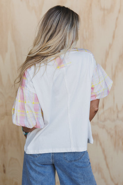 Peace Woven Patchwork Top - Pink