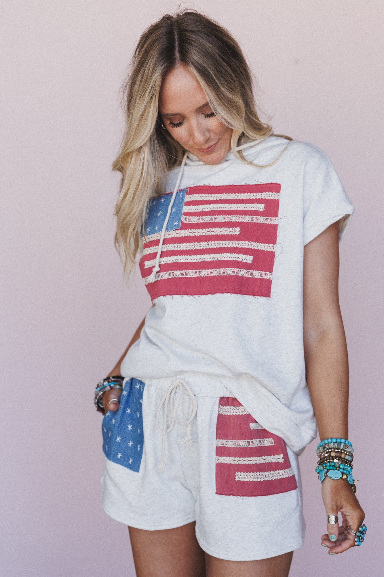 American Dream Hoodie Top - Heather Grey