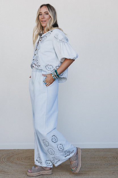 Leticia Embroidered 2 Piece Bundle - Denim
