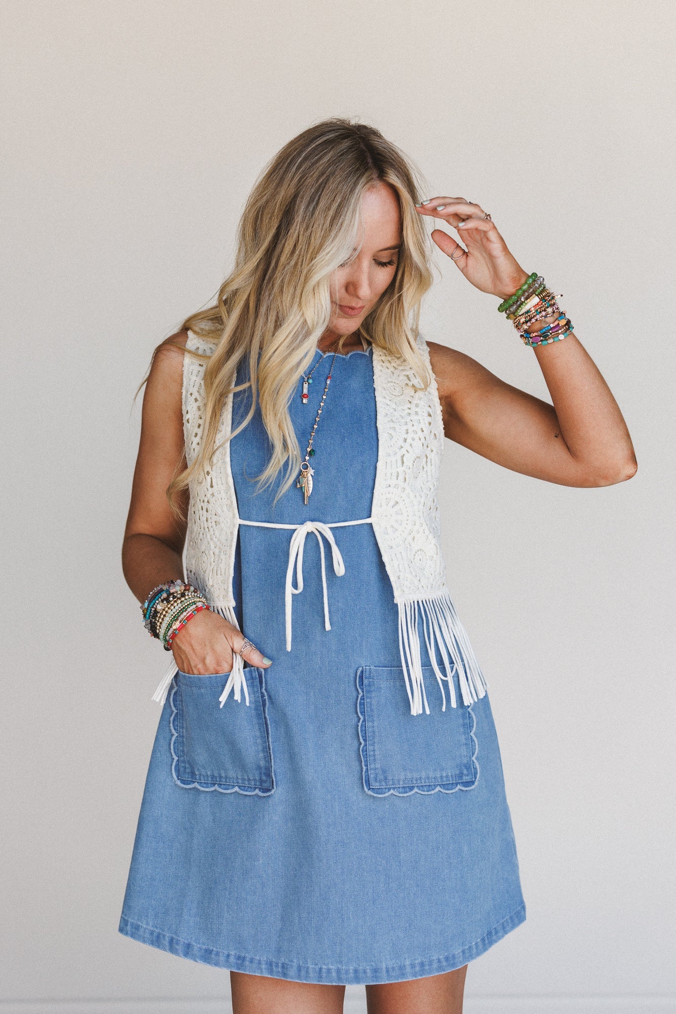 Sun Wander Crochet Fringe Top - Ivory