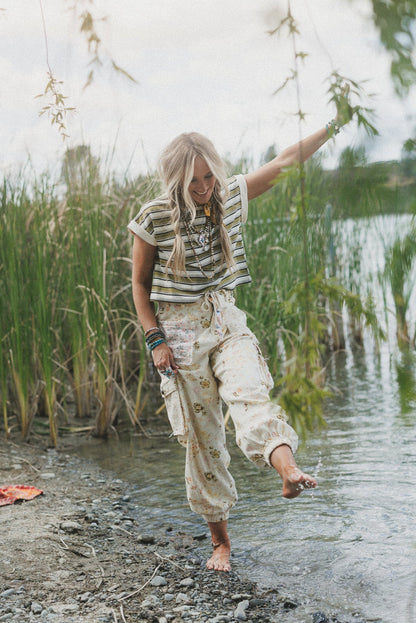 All Day Cool Striped Top - Olive Multi