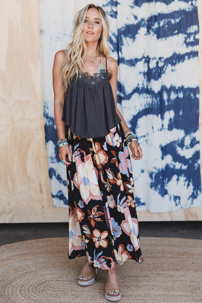 Mirra Floral Maxi Skirt - Black