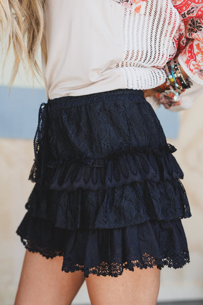 Antoinette Boho Ruffle Shorts - Black
