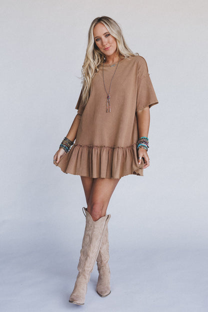 Soft Horizon Ruffled Hem Tunic - Clay
