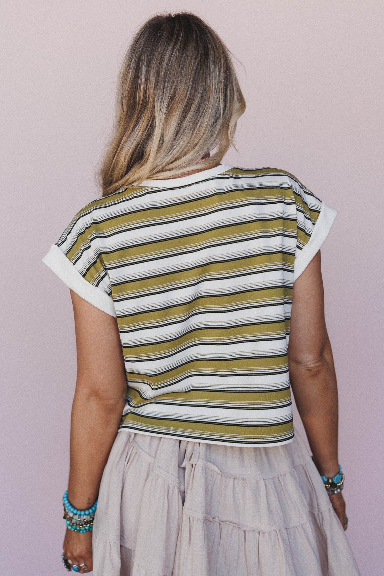 All Day Cool Striped Top - Olive Multi