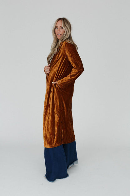 City Walks Velvet Duster Coat - Camel