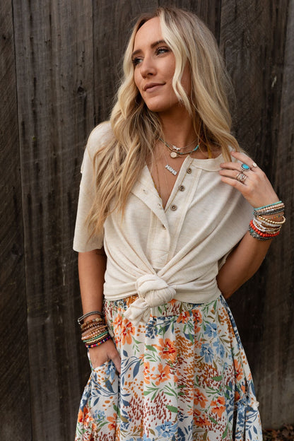 The Nest Soft Plume Henley Top - Oatmeal