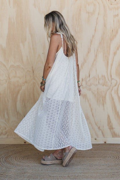 First Kiss Floral Lace Maxi Dress - Cream