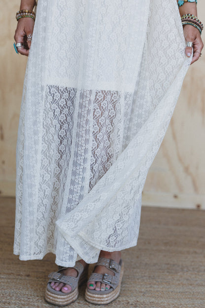 First Kiss Floral Lace Maxi Dress - Cream