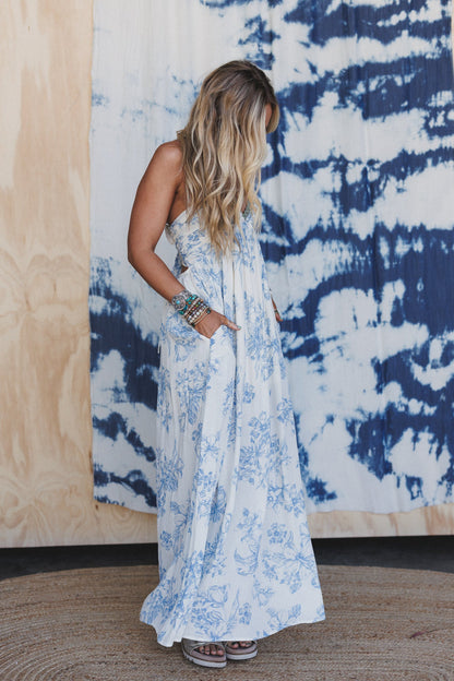 Rosy Mirage Halter Dress - Cream