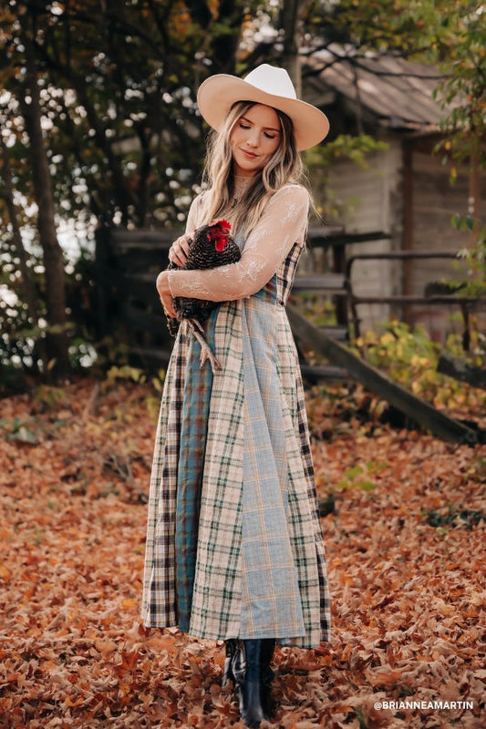 Western Charm Checkered Dress - Mint