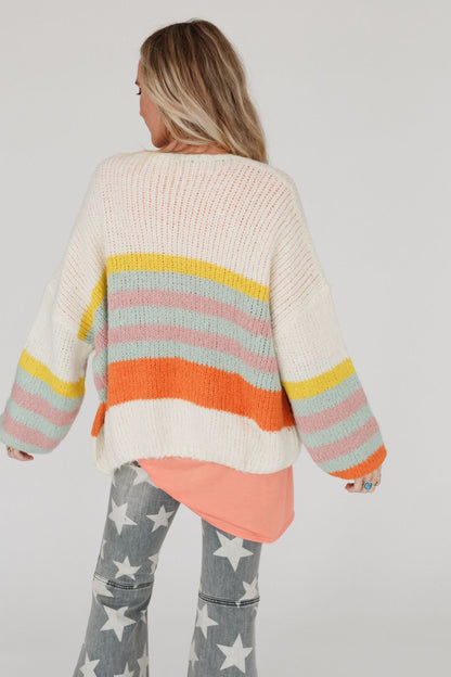 Retro Babe Striped Cardigan - Cream