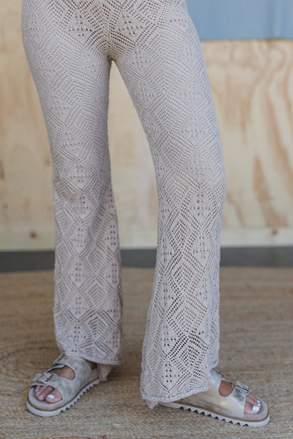 Wild Contrast Crochet Knit Pants - Oatmeal