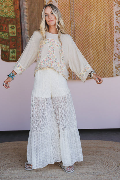 Lacewood Dreams Wide Leg Pants - Cream