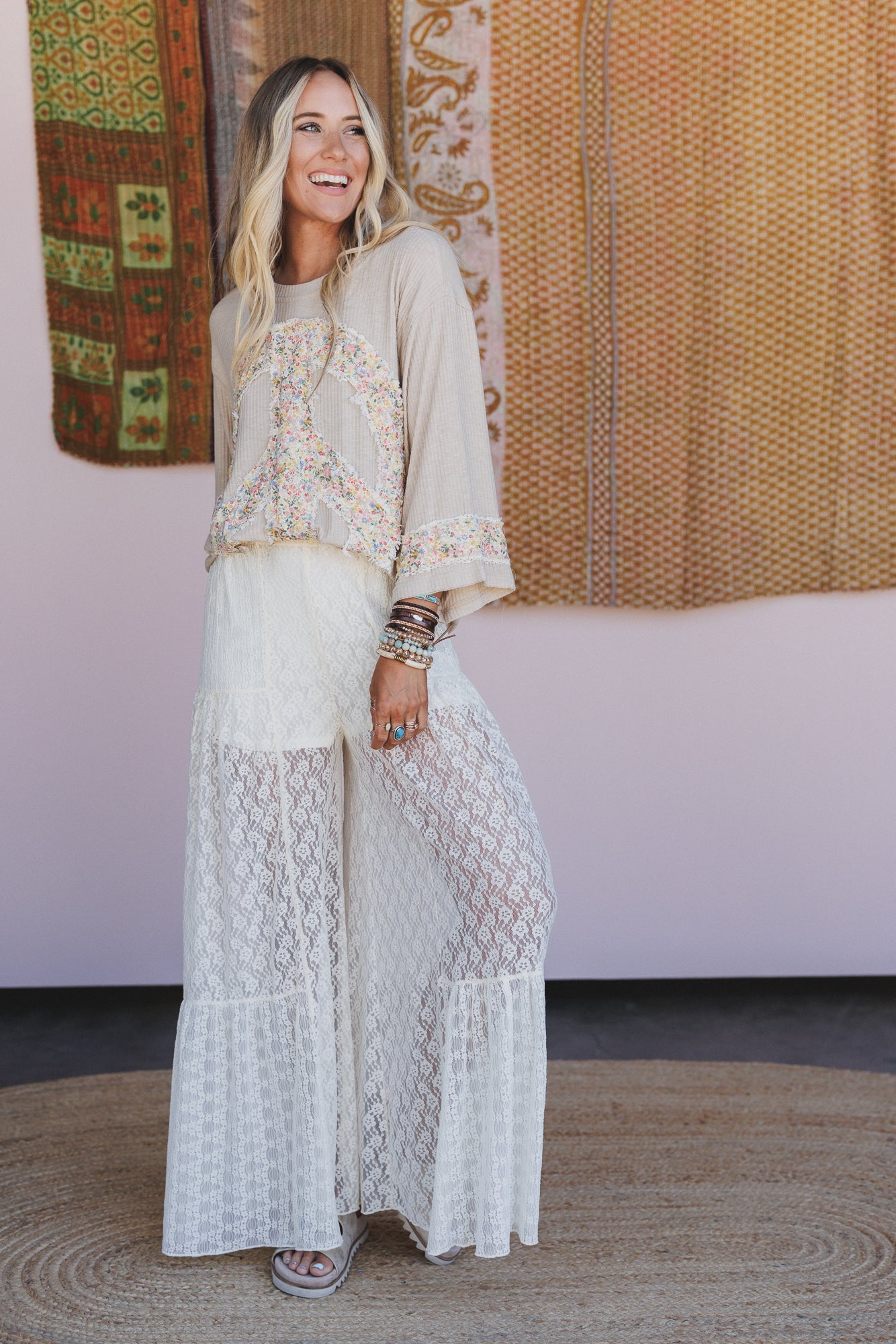 Lacewood Dreams Wide Leg Pants - Cream