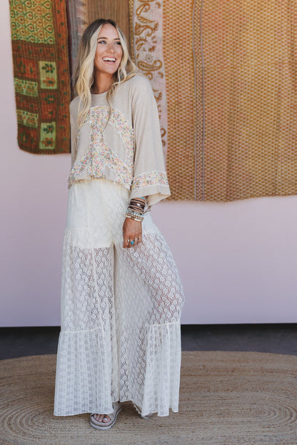 Lacewood Dreams Wide Leg Pants - Cream