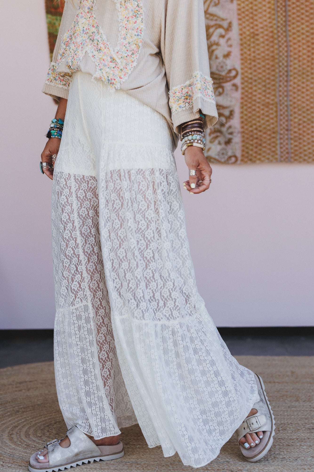 Lacewood Dreams Wide Leg Pants - Cream