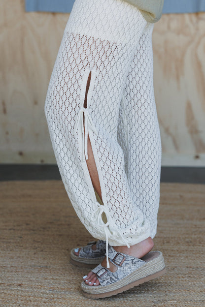 Acacia Crochet Side Tie Pants - Off White