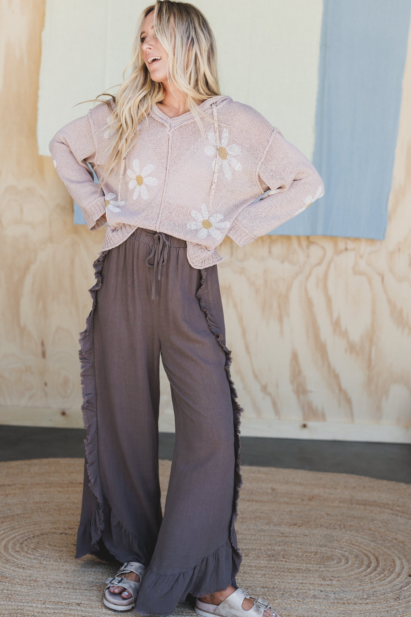 Zhara Ruffle Hem Pants - Ash