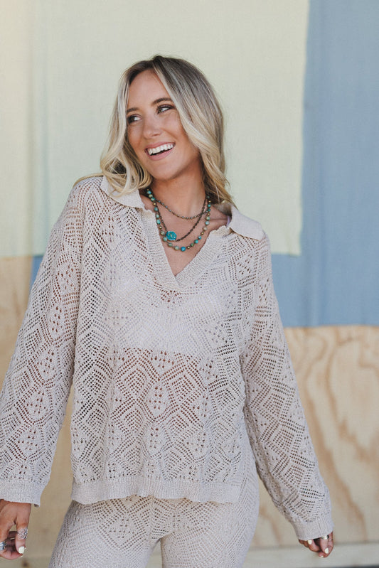 Wild Contrast V Neck Sweater - Oatmeal