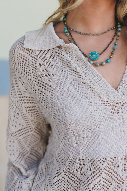 Wild Contrast V Neck Sweater - Oatmeal
