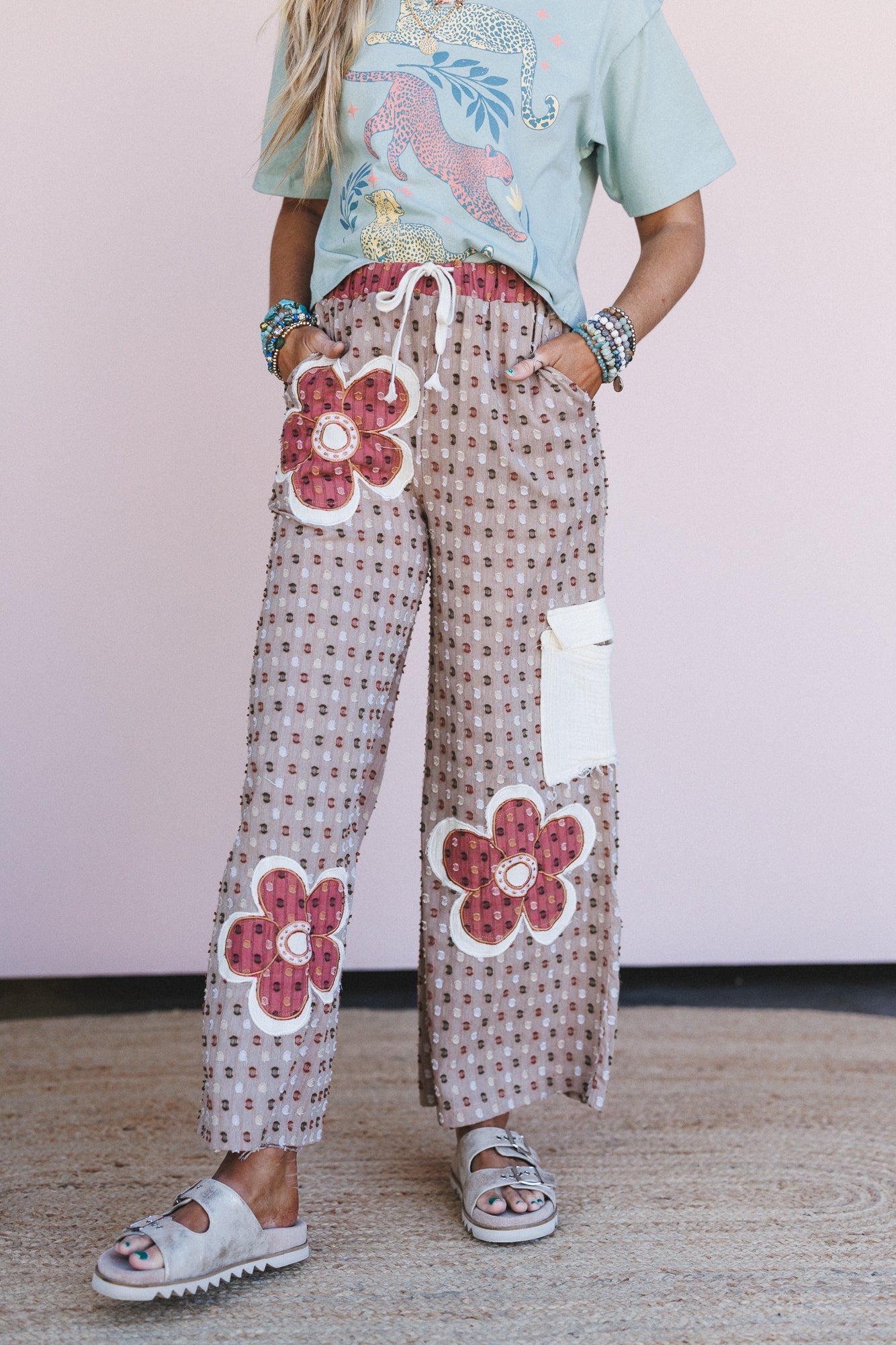 Flower Power Patchwork Pants - Taupe