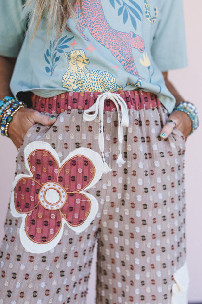 Flower Power Patchwork Pants - Taupe