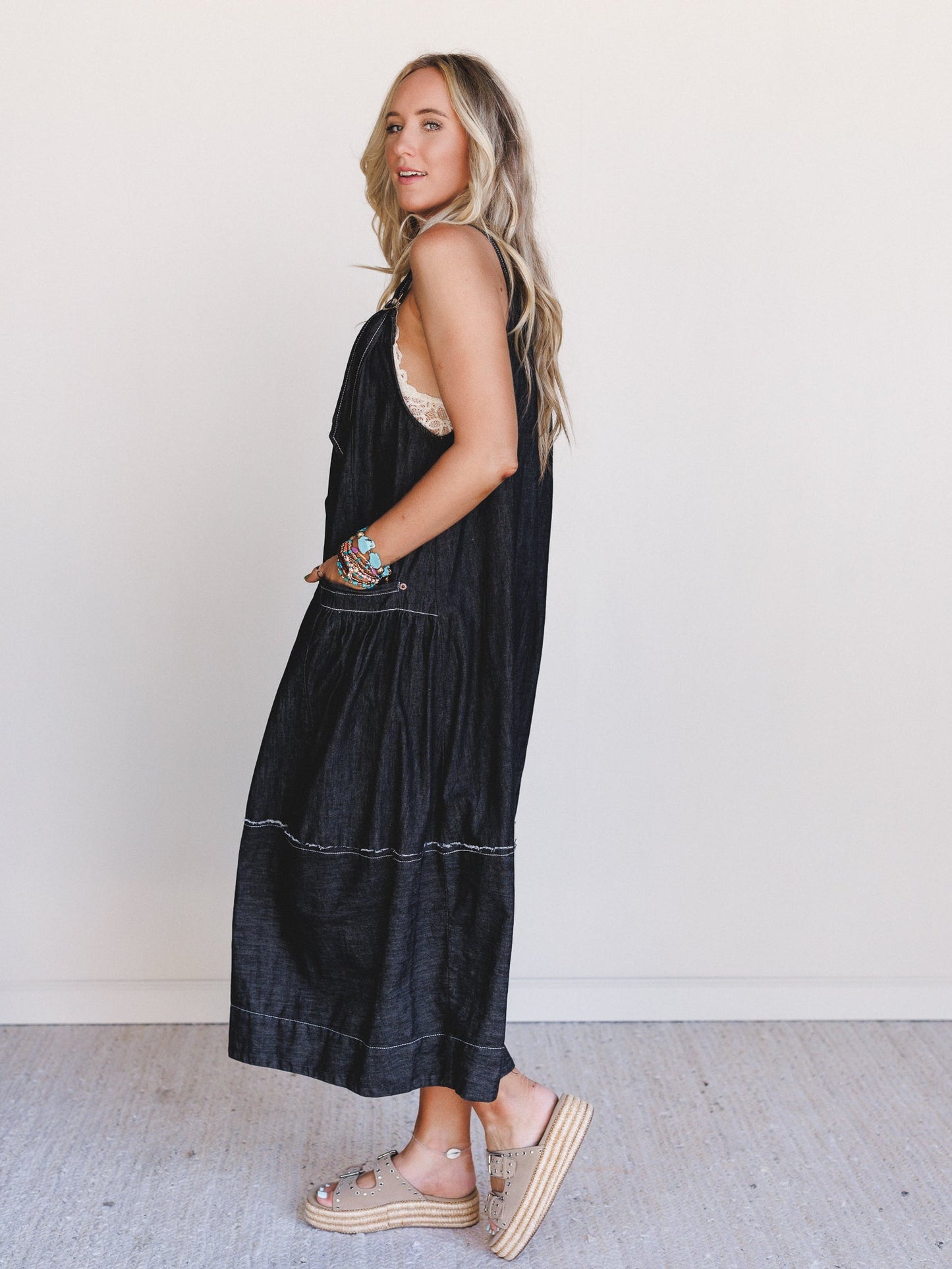 New Frontier Overalls Dress - Black
