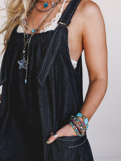 New Frontier Overalls Dress - Black