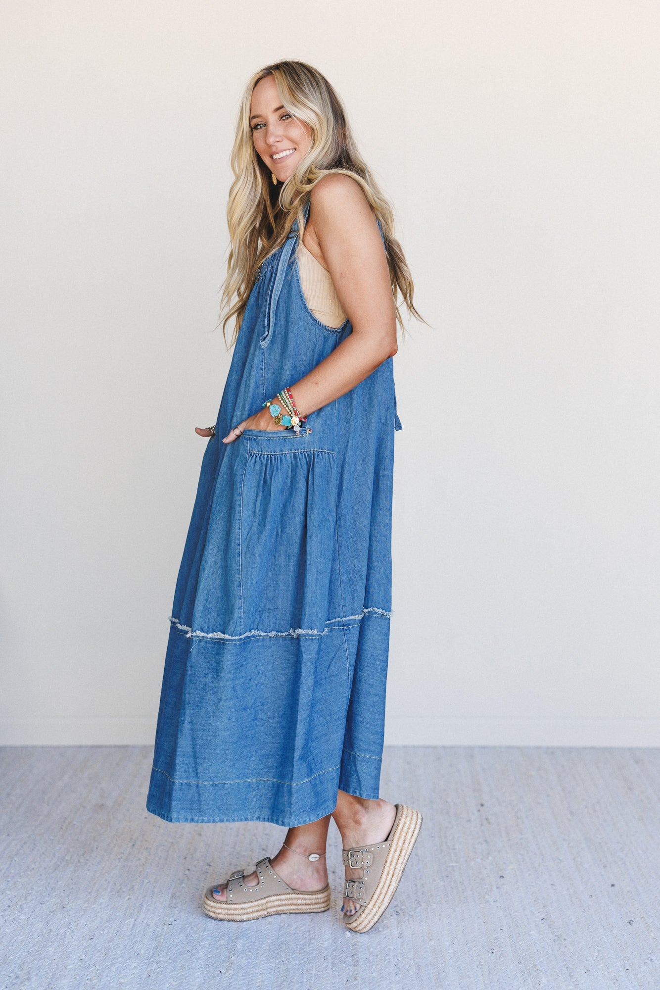 New Frontier Overalls Dress - Medium Denim