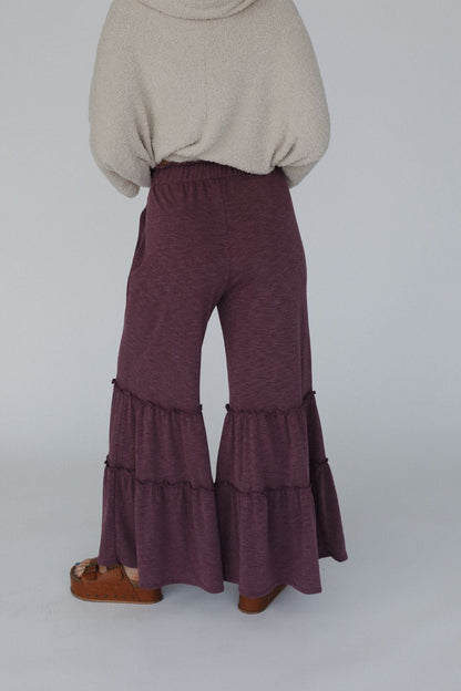 The Nest Milla Ruffled Wide Leg Pants - Burgundy