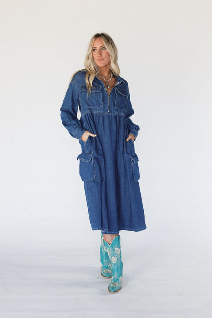 Wild Willow Denim Maxi Dress - Indigo