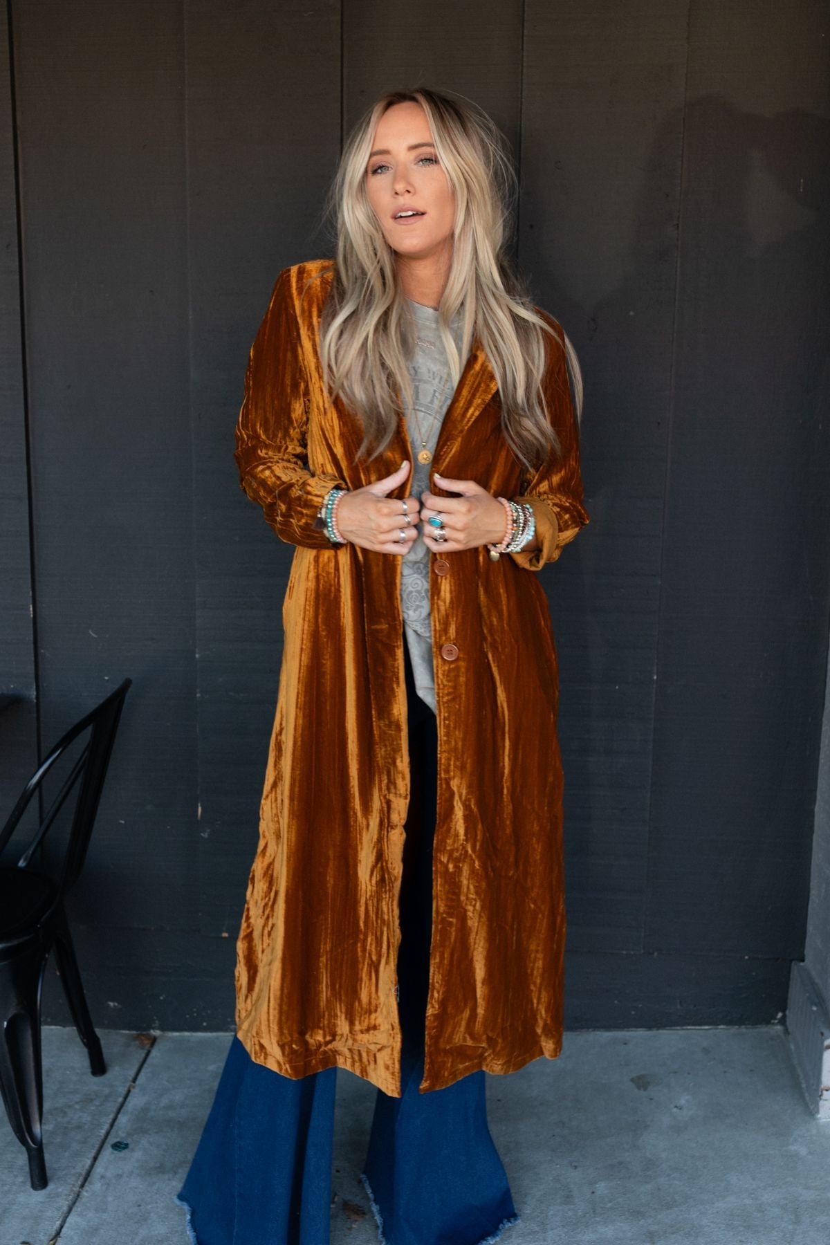 City Walks Velvet Duster Coat - Camel