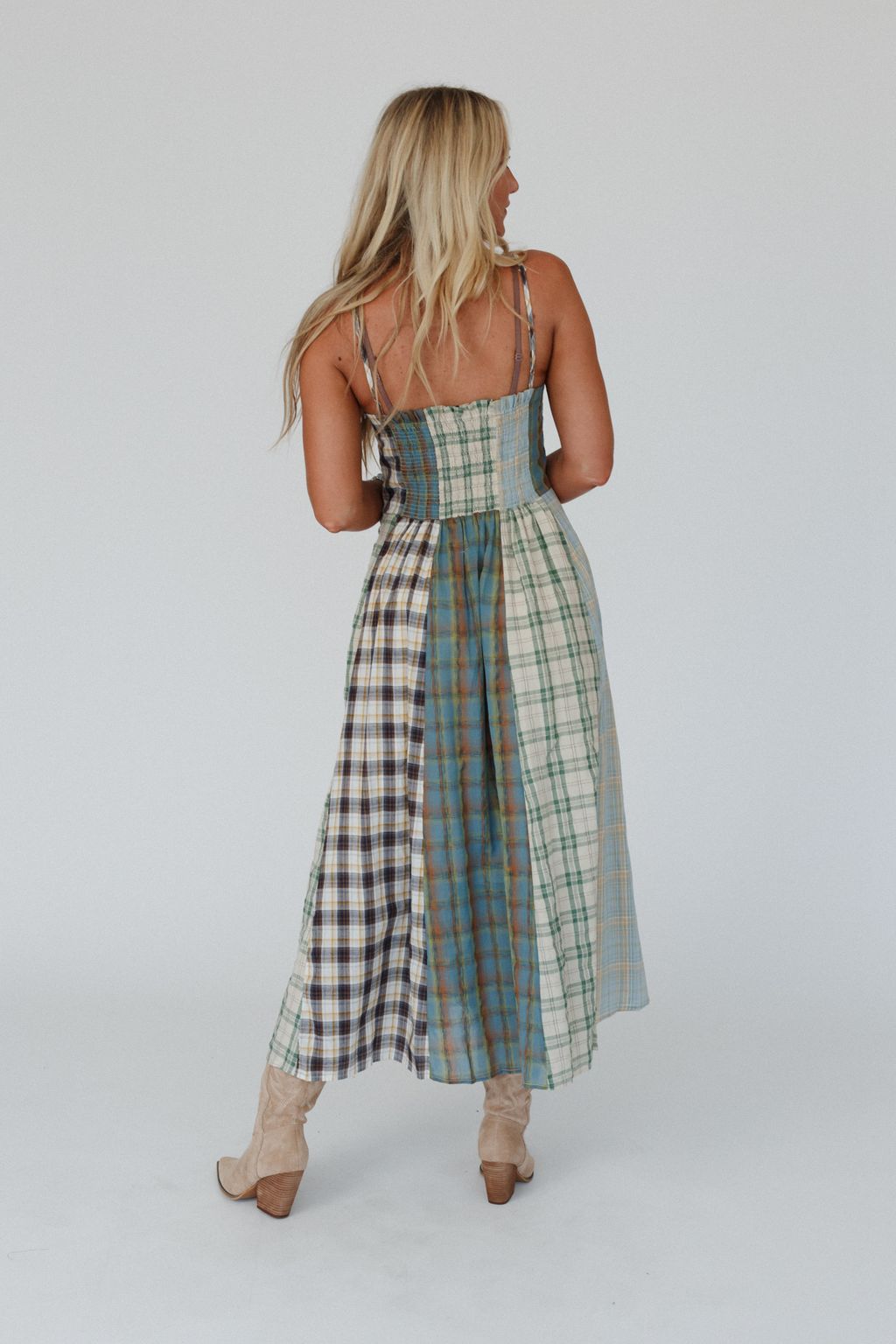 Western Charm Checkered Dress - Mint