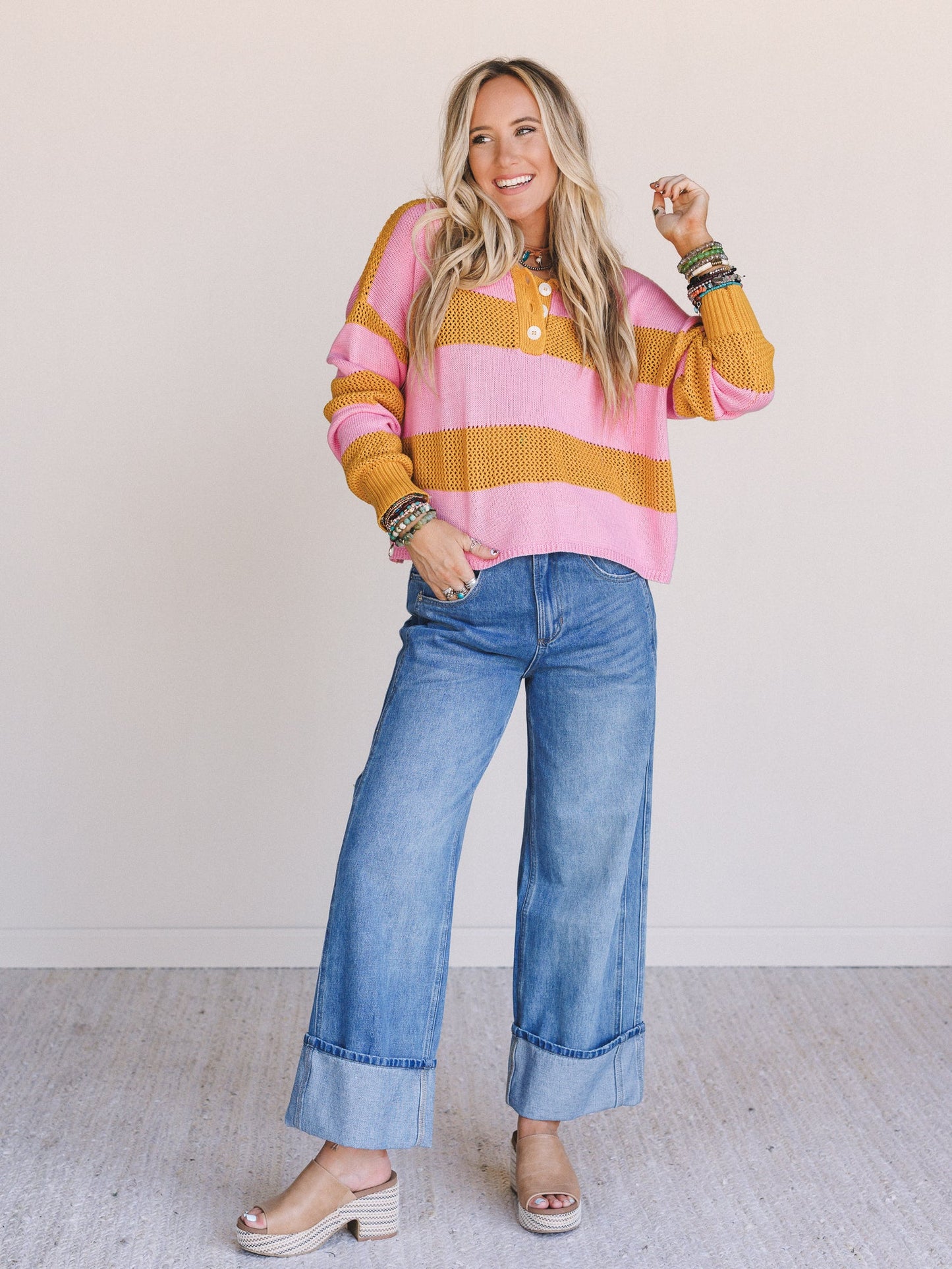 Varsity Charm Striped Top - Mustard