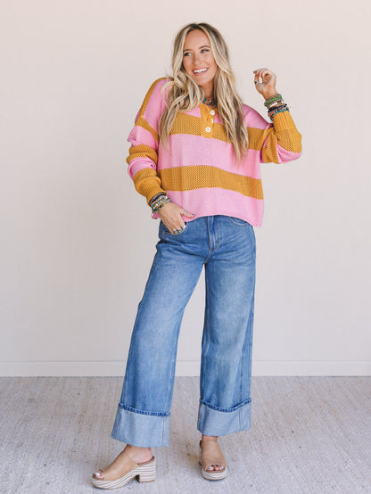 Varsity Charm Striped Top - Mustard