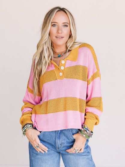 Varsity Charm Striped Top - Mustard