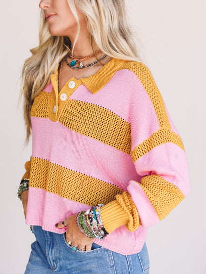 Varsity Charm Striped Top - Mustard