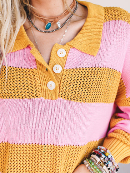 Varsity Charm Striped Top - Mustard