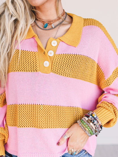 Varsity Charm Striped Top - Mustard
