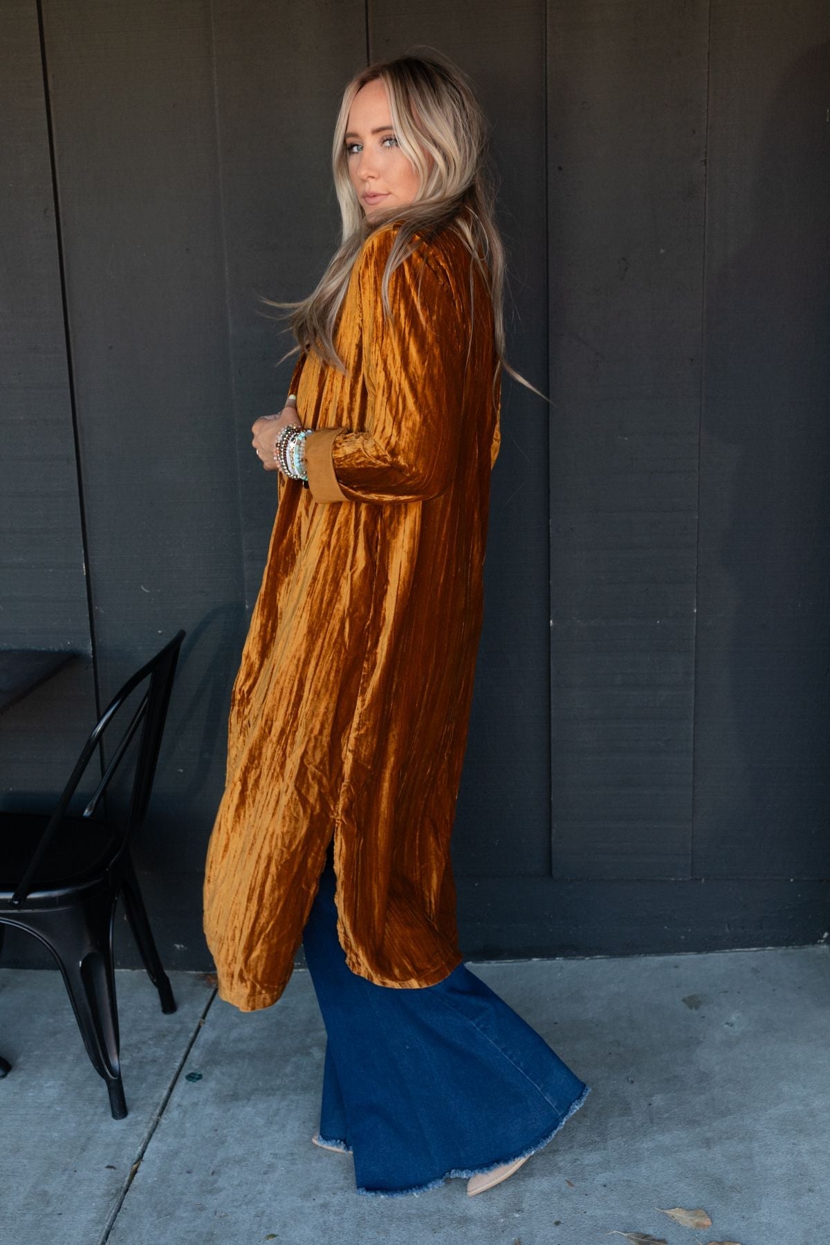 City Walks Velvet Duster Coat - Camel
