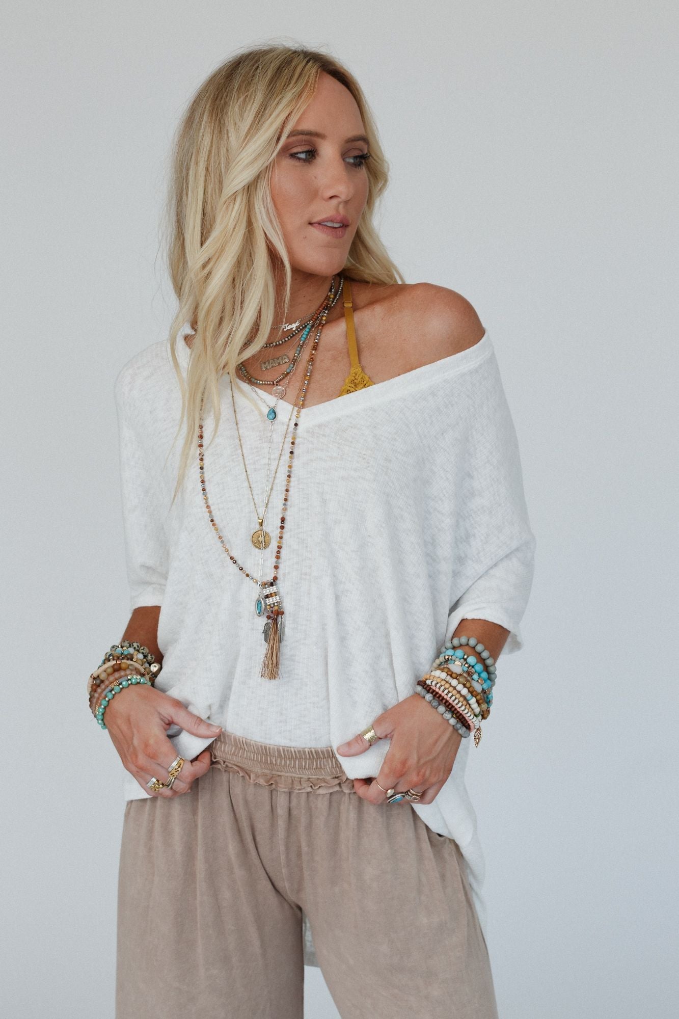 The Nest Warm Nights V Neck Top - Ivory